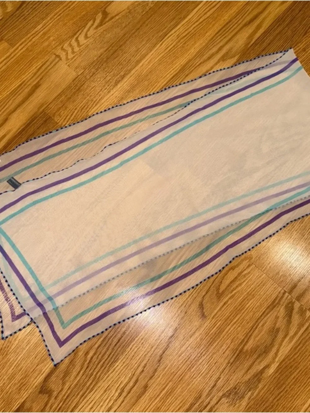 Striped Sheer Curtain Panel in Cream with Lavender and Teal Accents